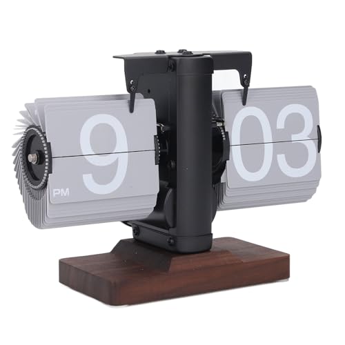 VELATEMOR Retro Mechanical Flip Clock, Automatische Flip -Down -Schreibtischuhr, 12 Stunden Einseitige (Schwarze Rahmengrau Seiten) von VELATEMOR