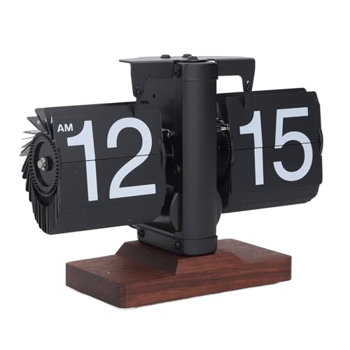 VELATEMOR Retro Mechanical Flip Clock, Automatische Flip -Down -Schreibtischuhr, 12 Stunden Einseitige (Schwarze Rahmenseiten weiße Buchstaben) von VELATEMOR