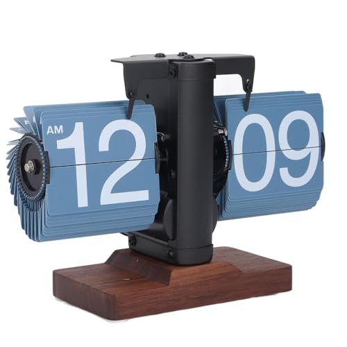VELATEMOR Retro Mechanical Flip Clock, Automatische Flip -Down -Schreibtischuhr, 12 Stunden Einseitige (Schwarze rahmen blaue Seiten) von VELATEMOR