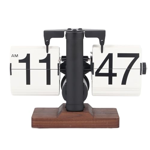 VELATEMOR Retro Mechanical Flip Clock, Automatische Flip -Down -Schreibtischuhr, 12 Stunden Einseitige (Schwarzes Regal weiße Seite) von VELATEMOR