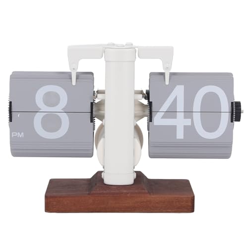 VELATEMOR Retro Mechanical Flip Clock, Automatische Flip -Down -Schreibtischuhr, 12 Stunden Einseitige (Weiße Rahmengrau Seiten) von VELATEMOR