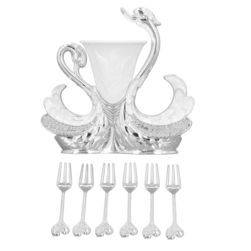 VELATEMOR Tragbarer Schwan-förmiger Zinklegierungs-Utensil-Organizer mit Spiegelpolierter Oberfläche für die Lagerung von Küchen, Multifunktionale Obst, Kaffee und Dessert-Portion (Silberweiß) von VELATEMOR