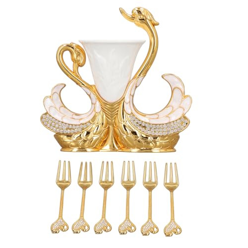 VELATEMOR Tragbarer Schwan-förmiger Zinklegierungs-Utensil-Organizer mit Spiegelpolierter Oberfläche für die Lagerung von Küchen, Multifunktionale Obst, Kaffee und Dessert-Portion (goldweiß) von VELATEMOR