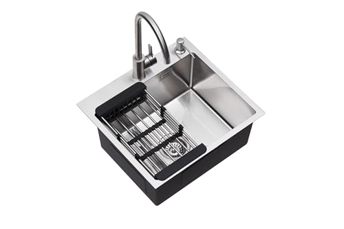 VELAZO. Küchenspüle Inox 55 x 45 cm, Edelstahl, mit Hahnloch, 1-kammer, Einbauspüle mit Siphon (eingelassen), ohne Seifenspender, Mit Seifenspender von VELAZO.