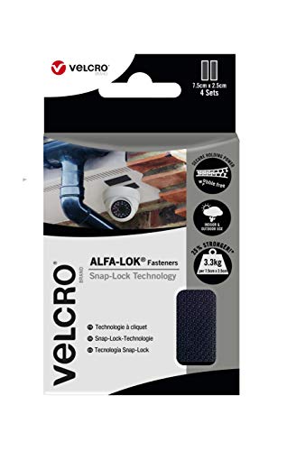 ALFA-LOK-Verbindungselemente der Marke VELCRO Hochleistungs-Snap-Lock-Technologie | Selbstverantwortliche und multidirektionale Verwendung 7,5 x 2,5 cm Streifen, 4 Sätze | VEL-30700-WEU, schwarz von VELCRO Brand