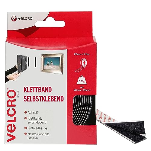 VELCRO Marke | Klettband Selbstklebend | Zuschneidbares, starkes, selbstklebendes Klettband mit Klettverschluss, perfekt für Raumdekoration und Wohnaccessoires, Garage | Schwarz | 20mm x 2,5 m VELCRO Marke | Klettband Selbstklebend | Zuschneidbares, starkes, selbstklebendes Klettband mit Klettverschluss, perfekt für Raumdekoration und Wohnaccessoires, Garage | Schwarz | 20mm x 2,5 m von VELCRO Brand