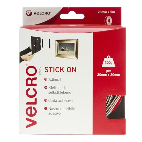 Velcro VEL-EC60216 Brand Klettband-Selbstklebend, 20 mm x 5 m Rolle-Weiss, 20mm x 5m von VELCRO Brand