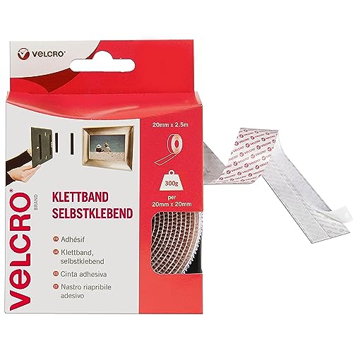 VELCRO Brand Klettband - Selbstklebend, 20 mm x 50 cm Rolle - Weiss von VELCRO Brand