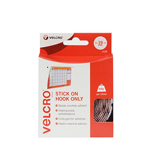 VELCRO Marke | Aufklebbare Münzen | Hakenpunkte, selbstklebend | Perfekt für Raumdekoration und Wohnaccessoires, Büro, Garage | Weiß | 19 mm x 19 mm | 125er Pack von VELCRO Brand