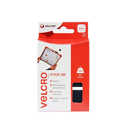 VELCRO Marke | Aufklebbare Quadrate | Doppelseitige selbstklebende Klebemünzen mit Klettverschluss, perfekt für Raumdekoration und Büro, Garage | Schwarz | 25mm | 24er Pack VELCRO Marke | Aufklebbare Quadrate | Doppelseitige selbstklebende Klebemünzen mit Klettverschluss, perfekt für Raumdekoration und Büro, Garage | Schwarz | 25mm | 24er Pack von VELCRO Brand
