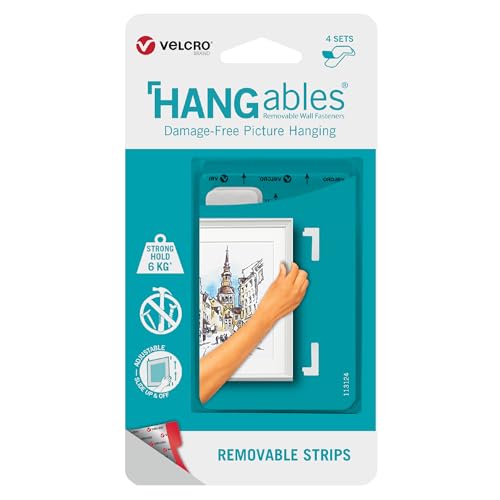 VELCRO Marke | HANGables Abnehmbare Bildaufhängestreifen | Starke selbstklebende Streifen | Weiß | 4 Sets halten bis zu 6 kg | Set aus 4 Stück von VELCRO Brand