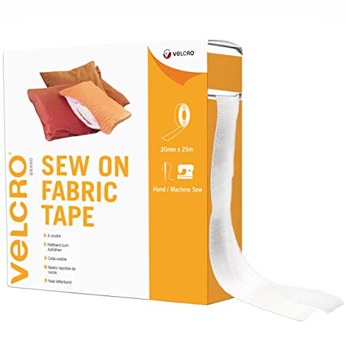 VELCRO Marke | Stoffband zum Aufnähen und Aufkleben | Selbstklebendes Klettband mit Klettverschluss, perfekt zum Basteln, Reparieren und Säumen von Kleidung | Weiß | 20mm x 5 m von VELCRO Brand