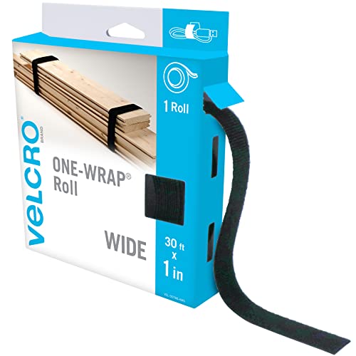 VELCRO Marke VEL-30768-AMS Breite Gurte, 2,5 cm x 9,1 m Rolle, auf Länge zuschneidbar, wiederverwendbares selbstgreifendes Klebeband, Bündelstangen, Holz, Rohre, Holz, Garagenorganisation für von VELCRO Brand