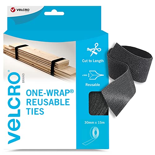 VELCRO Marke | One-Wrap wiederverwendbare Kabelbinder | Mehrzweck-Kabelbinder Perfektes Schreibtischzubehör für Kabelmanagement und Heimwerken | Schwarz | 30 mm x 15 m von VELCRO Brand