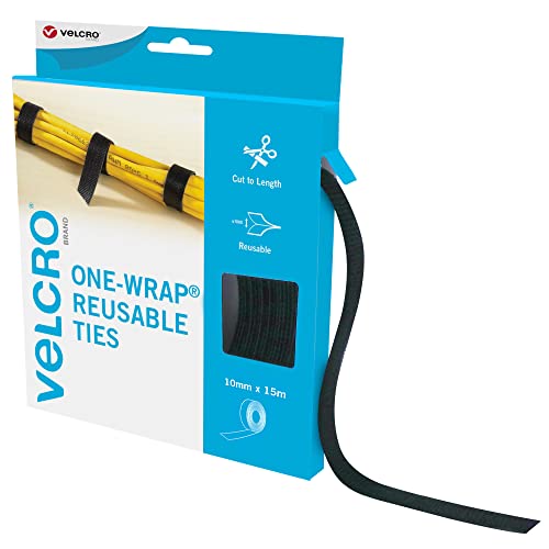 VELCRO Marke | One-Wrap wiederverwendbare Kabelbinder | Mehrzweck-Kabelbinder Perfektes Schreibtischzubehör für Kabelmanagement und Heimwerken | Schwarz | 10 mm x 15 m von VELCRO Brand