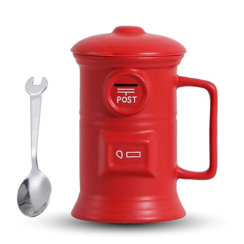 VELCUMA Roter Briefkasten Kaffeebecher – 3D Keramiktasse mit Deckel – 500ml Geschenkidee für Freunde & Familie von VELCUMA
