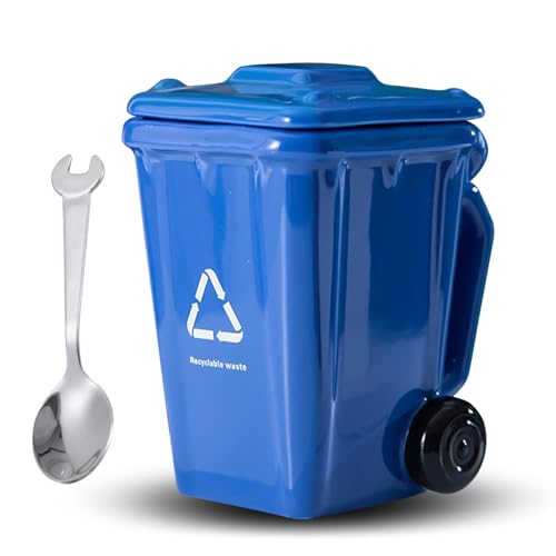 VELCUMA Witzige Kaffeetasse Mülleimer Design mit Deckel – 400ml Keramikbecher in Mülltonnenform – Geschenk für Freunde & Familie von VELCUMA