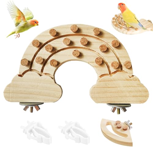 Vogelkau-Spielzeug mit Schraubbefestigung, Holz-Futtersuche für Papageien, Sittiche, kleine & mittelgroße Vögel, sicher & langlebig(Regenbogen) von VELCUMA