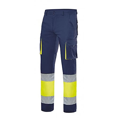 VELILLA 303002S, Stretchhose, zweifarbig, mit mehreren Taschen, Marineblau und Neongelb, Größe M von VELILLA