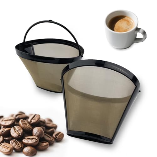 VELLUSTRA 2 PCS Kaffeefilter aus Edelstahl Für 8-12 Tassen Kaffee, Filtergröße 4, Mit Edelstahlgewebe, Kaffee Filter Mesh Korb Waschbar Kaffeefilter Wiederverwendbar Dauerkaffeefilter (Schwarz) von VELLUSTRA