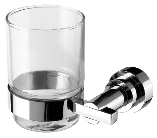 VELMA - 201058 - Sehr schöner Glashalter - Becherhalter mit Zahnputzbecher aus gehärtetem Glas aus unserer Serie Novara in einem zeitlos schönen Design - Hochglanz verchromtes Messing - Kein Plastik - Hochwertige Qualität ! von VELMA
