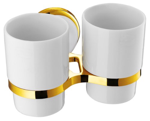 VELMA - 278368 - Wunderschöner Doppel-Becherhalter mit 2 Zahnputzbechern in einem absolut exclusiven Design - Aus unserer Serie Bianco Gold - Das Material besteht aus Messing, einer Zinklegierung, hochwertiger Keramik und Gold - 100 % rostfrei - Premium Qualität VELMA - 278368 - Wunderschöner Doppel-Becherhalter mit 2 Zahnputzbechern in einem absolut exclusiven Design - Aus unserer Serie Bianco Gold - Das Material besteht aus Messing, einer Zinklegierung, hochwertiger Keramik und Gold - 100 % rostfrei - Premium Qualität von VELMA