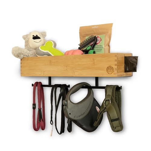 VELONT Hundegarderobe mit Ablage - Größe XL - Perfekter Leinenparkplatz - Umweltfreundliches Bambus - Dogstation für Leinen und Zubehör - Deutsche Marke - Inkl. Kotbeutelspender und Montagekit von VELONT EXCLUSIVE DESIGN