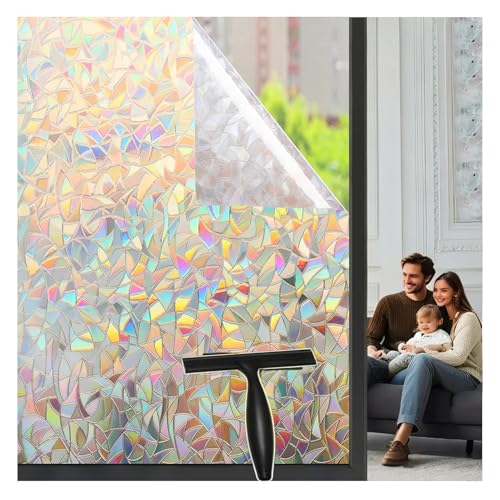 Fensterfolie Privatsphäre ohne Kleber, Dekorative statische Folie,3D Regenbogen-Effekt, UV-Schutz, Entfernbar, Für Glasfenster (60 * 300cm) von VELORIX