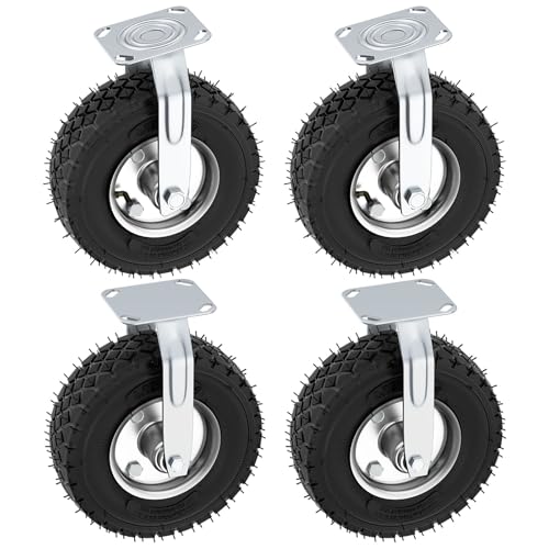 4 Stück 250mm Schwerlastrollen - 590kg Tragkraft, Lenkrollen, 360° Drehbar Gummirollen für Möbel- und Transportwagen (2 Drehbare Lenkrollen + 2 Fixe) von VELPAX