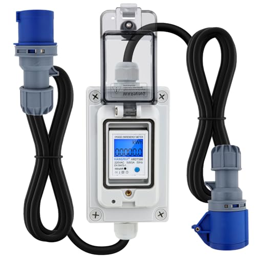 Mobiler Digitaler Stromzähler 16A 230V, Mobile Meter Outdoor KWH Messgerät mit IP65 Wasserdich, CEE-Stecker Stromzähler mit LED/Reset für Wohnmobile Elektrofahrzeuge Haushalte von VELPAX