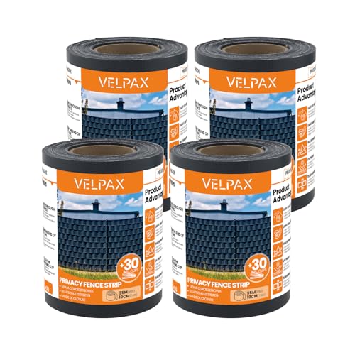 VELPAX PVC Sichtschutzstreifen 4er Set,35 m x 19 cm Zaunfolie Sichtschutz Windschutz mit 30 Befestigungsclips,450g/m² Sichtschutz Rolle Doppelstabmatten Zaun für Gartenzaun,Balkon,Anthrazit von VELPAX