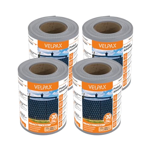 VELPAX PVC Sichtschutzstreifen 4er Set,35 m x 19 cm Zaunfolie Sichtschutz Windschutz mit 30 Befestigungsclips,450g/m² Sichtschutz Rolle Doppelstabmatten Zaun für Gartenzaun,Balkon,Grau von VELPAX