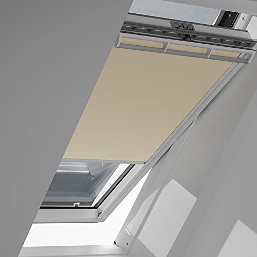 Original VELUX Vorteils-Set ( Verdunkelungs-Rollo + Hitzeschutz-Markise ) für GGL GHL GTL GPL GXL S08 + 608 und GGU GHU GTU GPU GXU S08 in Stofffarbe 1085 Beige – Markise in 5060 schwarz, Seitenschienen in Silber / DOP S08 1085S von VELUX