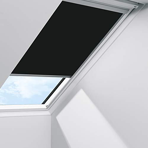 Original Velux Sichtschutzrollo mit Seitenschienen für GGL, GHL, GPL, GTL P06 und 406 / GGU, GHU, GPU, GTU P06/ Stofffarbe Premium 4069 / Uni Schwarz, Schienenfarbe silber // RFL P06 4069S von VELUX