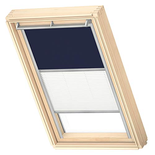 VELUX Original Dachfenster Duo Verdunkelungsrollo für CK02, Dunkelblau, mit Grauer Führungsschiene von VELUX