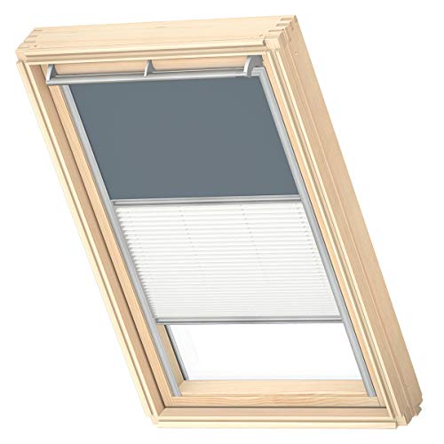 VELUX Original Dachfenster Duo Verdunkelungsrollo für F06, Blaugrau, mit Grauer Führungsschiene von VELUX