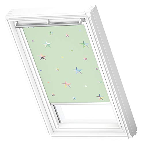 VELUX Original Dachfenster Verdunkelungsrollo für MK06, Grüne Sterne, mit Weißer Führungsschiene von VELUX