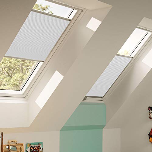 VELUX Original Faltstore DuoLine FHC Y47 1045S Für//VL, VU, VKU Y47//in Stofffarbe 1045/Uni Weiß - Abdunkelung Verdunkelung Wabenplissee//Seitenschienen in Silber_26896 von VELUX