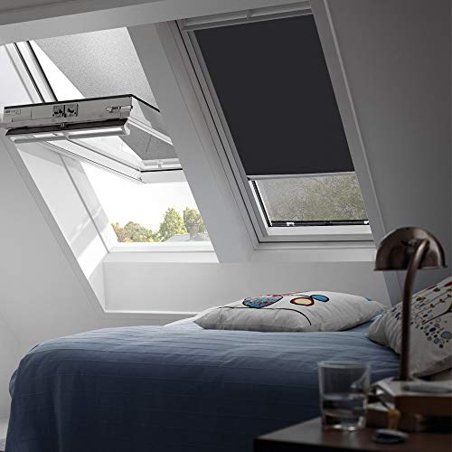 VELUX Original Verdunkelungsrollo Rollo für VL, VU, VKU/Y97/Stofffarbe Premium 3009/Uni Schwarz, Schienenfarbe Silber//DKL Y97 3009S von VELUX