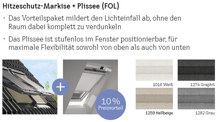VELUX-Vorteils-Set Markise u. Plissee für Größe U10 "1282 grau" von VELUX