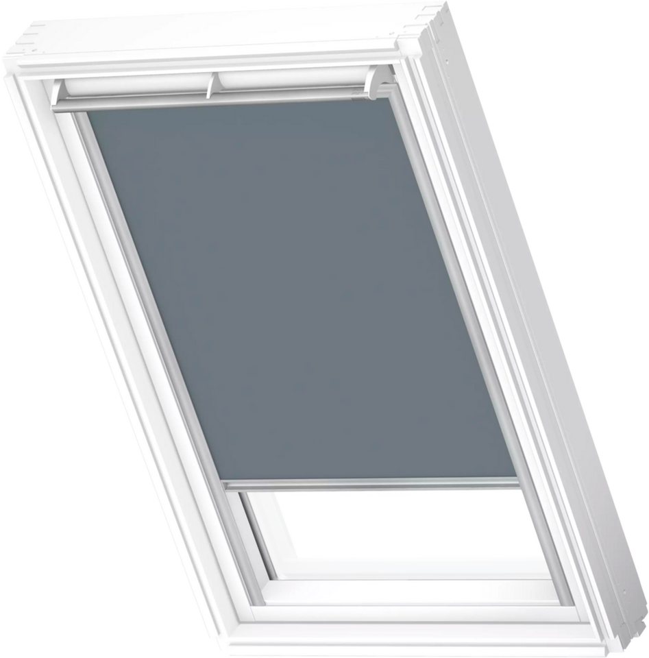 Verdunklungsrollo DKL 4581S, Farbe: blaugrau, VELUX, verdunkelnd, ohne Bohren, in Führungsschienen, VELUX »Pick & Click!«, alufarbene Führungsschienen & Griffleiste Verdunklungsrollo DKL 4581S, Farbe: blaugrau, VELUX, verdunkelnd, ohne Bohren, in Führungsschienen, VELUX »Pick & Click!«, alufarbene Führungsschienen & Griffleiste von VELUX