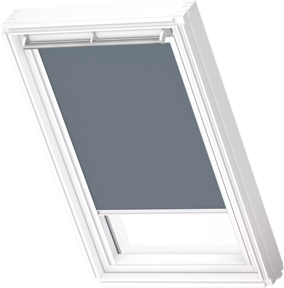 Verdunklungsrollo DKL 4581SWL, Farbe: blaugrau, VELUX, verdunkelnd, ohne Bohren, in Führungsschienen, VELUX »Pick & Click!«, weiße Führungsschienen & Griffleiste Verdunklungsrollo DKL 4581SWL, Farbe: blaugrau, VELUX, verdunkelnd, ohne Bohren, in Führungsschienen, VELUX »Pick & Click!«, weiße Führungsschienen & Griffleiste von VELUX