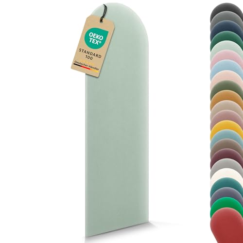 VELUYA Wandpolster Polsterplatte Rundbogen – Samt, Wandkissen 20 x 100 cm, Polsterpaneel, Oeko-TEX, Made in EU, Mintgrün M05 von VELUYA