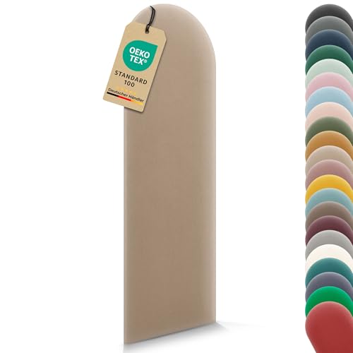 VELUYA Wandpolster Polsterplatte Rundbogen – Samt, Wandkissen 30 x 100 cm, Polsterpaneel, Oeko-TEX, Made in EU, Beige M11 von VELUYA