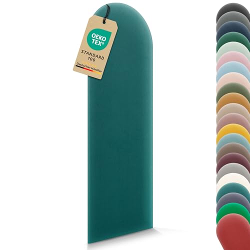 VELUYA Wandpolster Polsterplatte Rundbogen – Samt, Wandkissen 30 x 100 cm, Polsterpaneel, Oeko-TEX, Made in EU, Türkis M19 VELUYA Wandpolster Polsterplatte Rundbogen – Samt, Wandkissen 30 x 100 cm, Polsterpaneel, Oeko-TEX, Made in EU, Türkis M19 von VELUYA