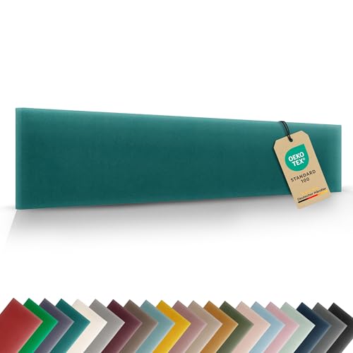 VELUYA Wandpolster Wandkissen Rechteck – Samt, Polsterplatte 50 x 15 cm, Polsterpaneele, Oeko-TEX, Made in EU, Türkis M19 von VELUYA