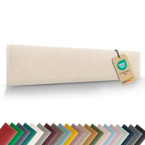 VELUYA Wandpolster Wandkissen Rechteck – Samt, Polsterplatte 60 x 20 cm, Polsterpaneele, Oeko-TEX, Made in EU, Ecru M18 von VELUYA