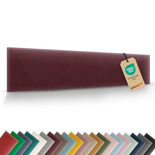 VELUYA Wandpolster Wandkissen Rechteck – Samt, Polsterplatte 60 x 20 cm, Polsterpaneele, Oeko-TEX, Made in EU, Weinrot M16 von VELUYA