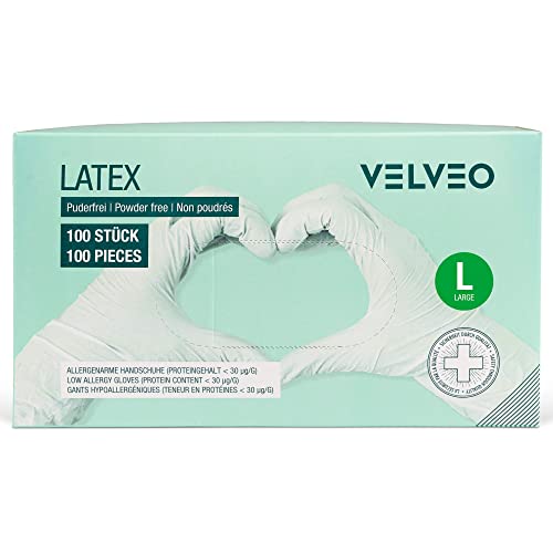 100 Stück Latex Untersuchungshandschuhe in Spender-Box - Größe wählbar: S, M, L, XL Einweghandschuhe Einmalhandschuhe Größe L von VELVEO