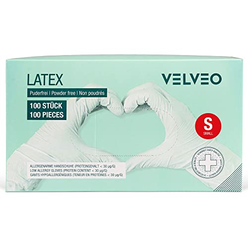 100 Stück Latex Untersuchungshandschuhe in Spender-Box - Größe wählbar: S, M, L, XL Einweghandschuhe Einmalhandschuhe Größe S von VELVEO
